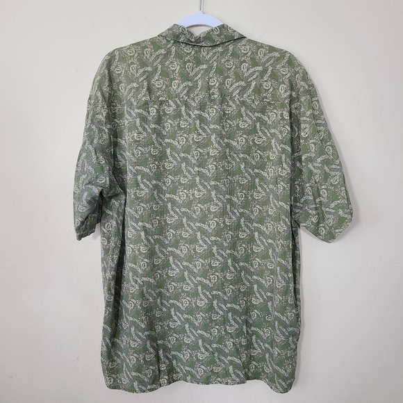 Van Heusen 100% Silk Button Down Short Sleeve Polo Shirt Green With Pocket Large - Picture 7 of 7